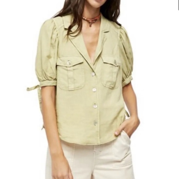 Free People Green Safari Babe Button-Down Top Size large - Picture 1 of 7